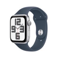 Apple Watch SE GPS Silver Aluminum with Storm Blue Sport Band - Sleek and stylish smartwatch.