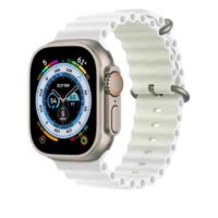 Apple Watch Ultra GPS + Cellular, 49mm Titanium Case | White Ocean Band - Sleek and durable titanium case with a white ocean band on the Apple Watch. Stay connected with built-in GPS and cellular capabilities for maximum convenience and functionality.
