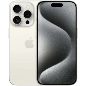 High-resolution image of the sleek and stylish white titanium iPhone 15 Pro with 128GB storage capacity.