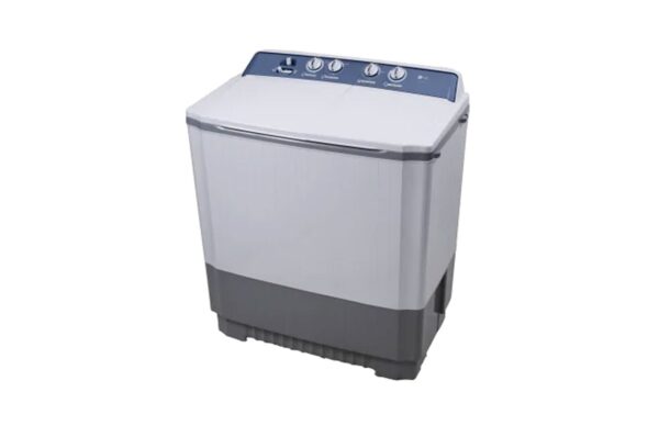 SEO-friendly alt text for the image titled 'LG P1401RWPL 12KG Top Load Twin Tub Washing Machine': A white LG P1401RWPL 12KG top load twin tub washing machine, featuring a sleek design and user-friendly controls.