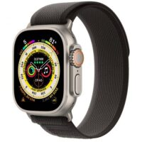 Apple Watch Ultra GPS + Cellular, 49mm Titanium Case with Black/Gray Trail Loop S/M - Sleek and durable titanium Apple Watch with built-in GPS and Cellular capabilities, featuring a stylish Black/Gray Trail Loop S/M for active individuals.