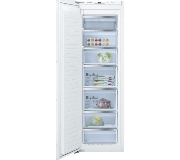 High-quality Series 6 built-in freezer with a sleek design, measuring 177.2 x 55.8 cm and featuring a convenient flat hinge